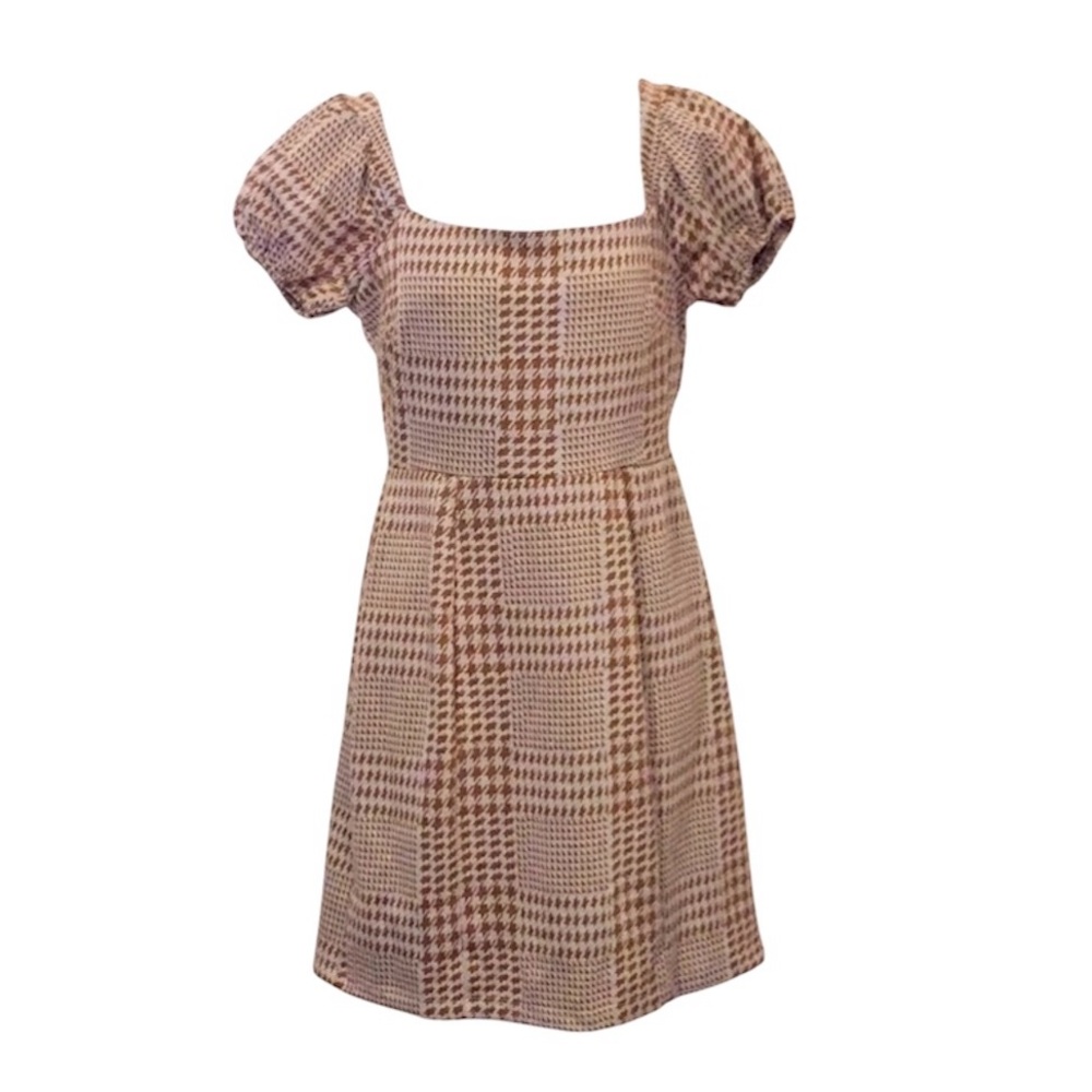 la la land CREATIVE CO Women’s Houndstooth Puff Sleeve Mini Dress Sz M